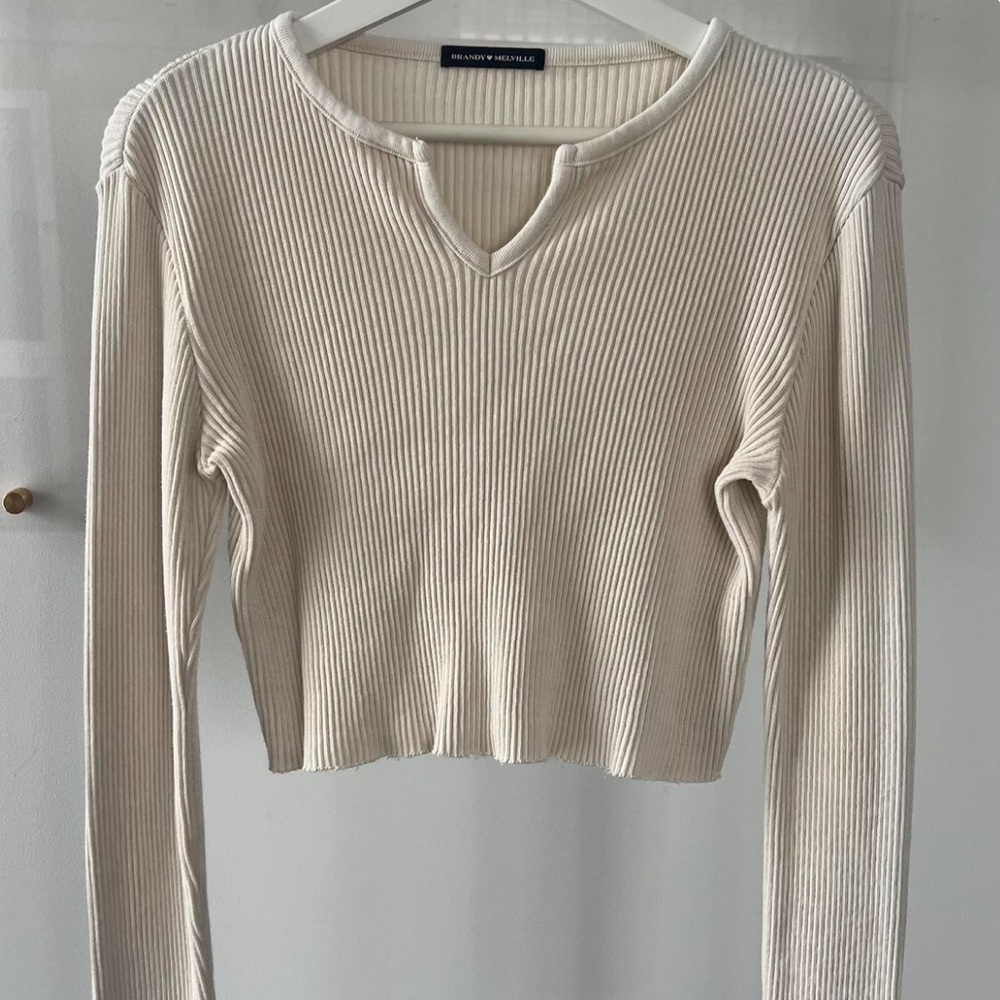 Brandy Melville Cream Ribbed Long Sleeve Top